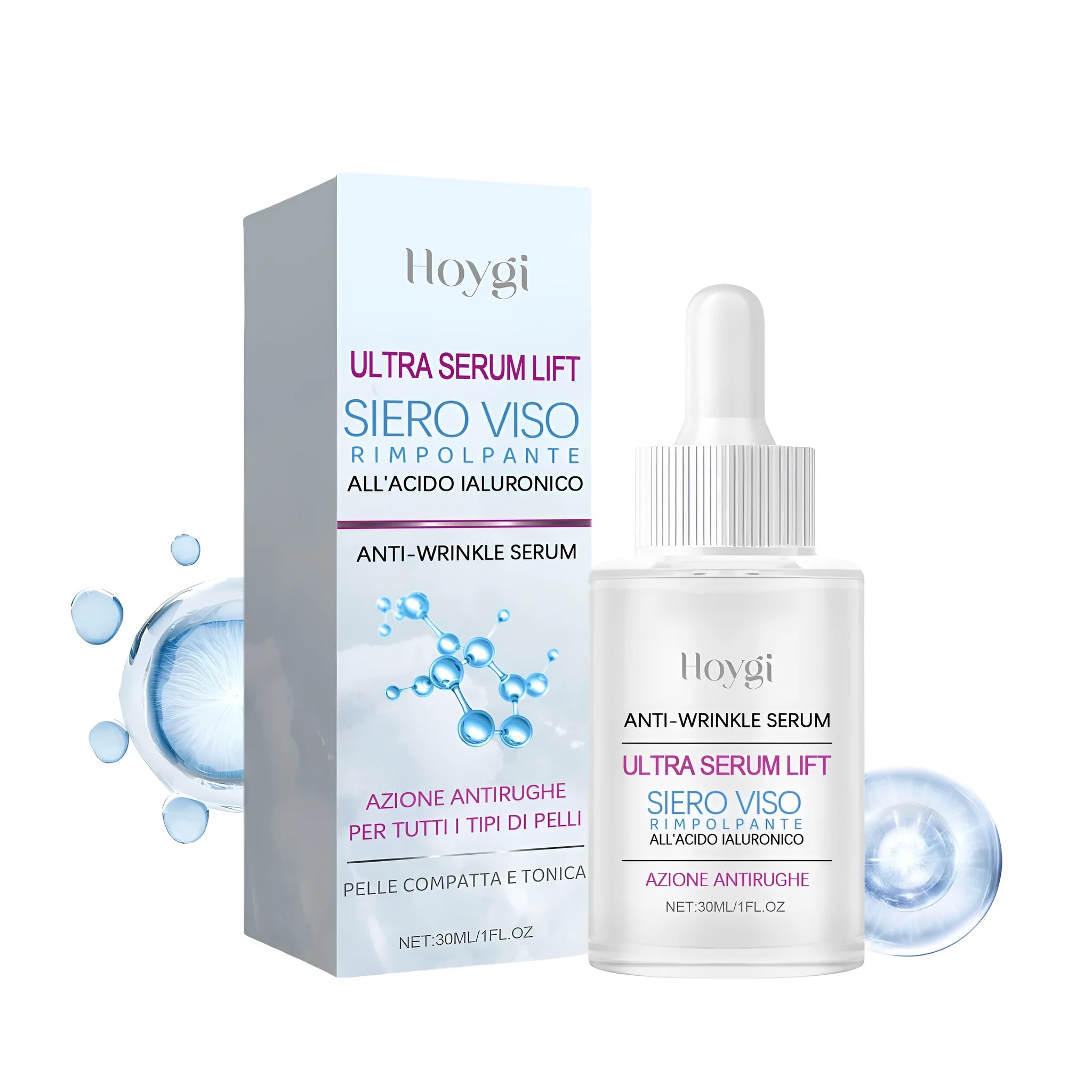 30ml hyaluronic acid anti-wrinkle essence serum bottle for facial skincare and wrinkle reduction