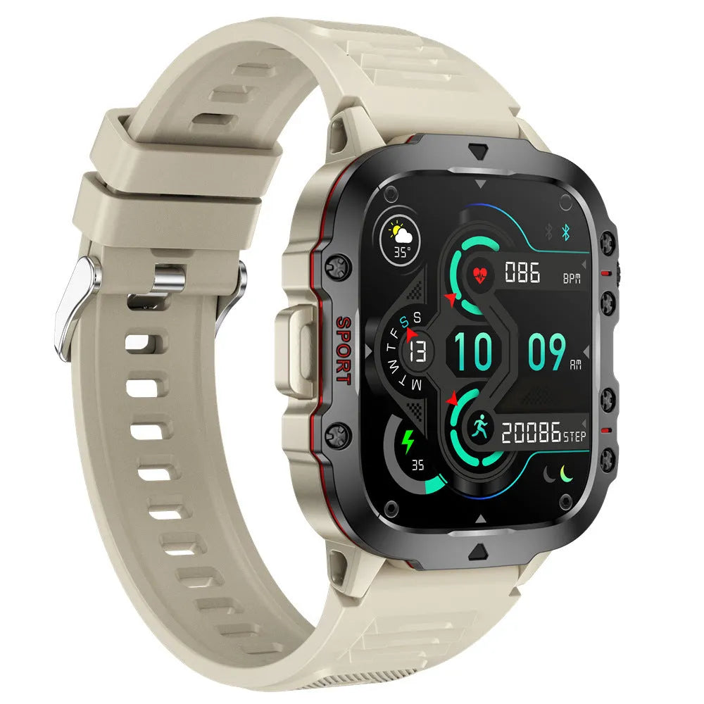 QX11 Smart Bluetooth Watch in black with a TFT touchscreen display, shown with an optional leather strap.
