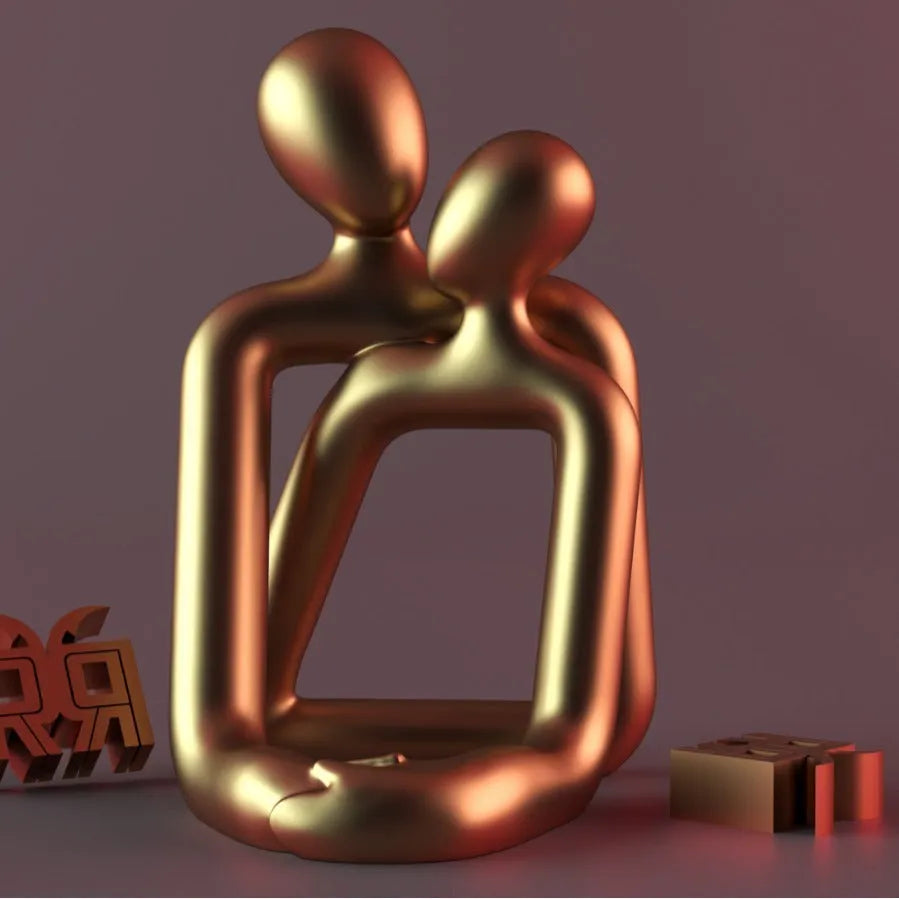 Modern minimalist loving couple resin statue in milky white or gold for desk and shelf decoration