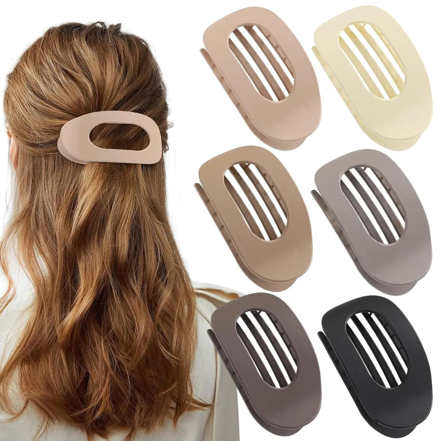 Six rose red plastic hair clips with frosted grip and quadrilateral design displayed together