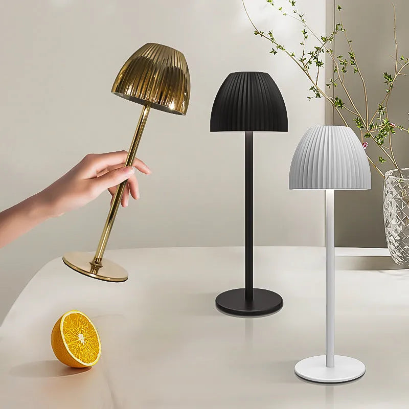INS pattern dimmable night lamp with thin round base in black or white colour options
