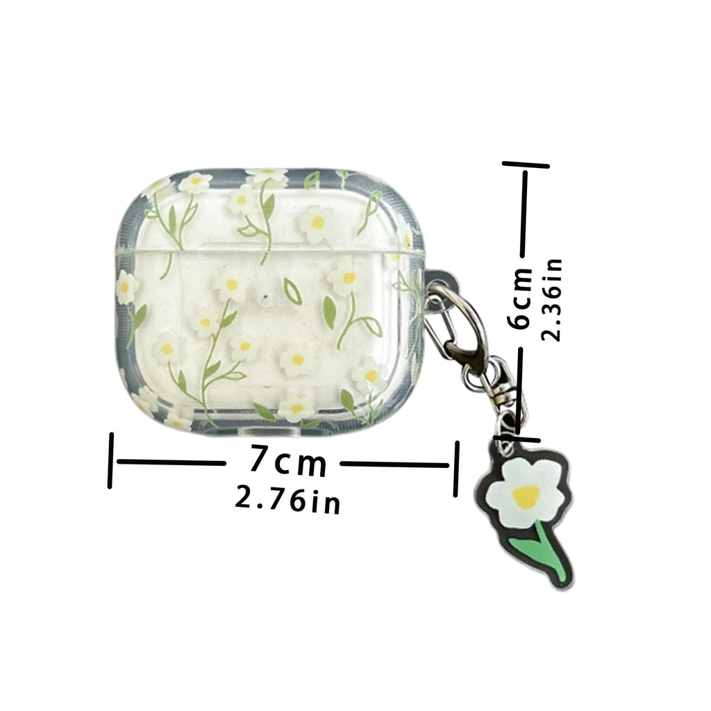 White floral transparent TPU protective case for Apple AirPods showing floral pattern details