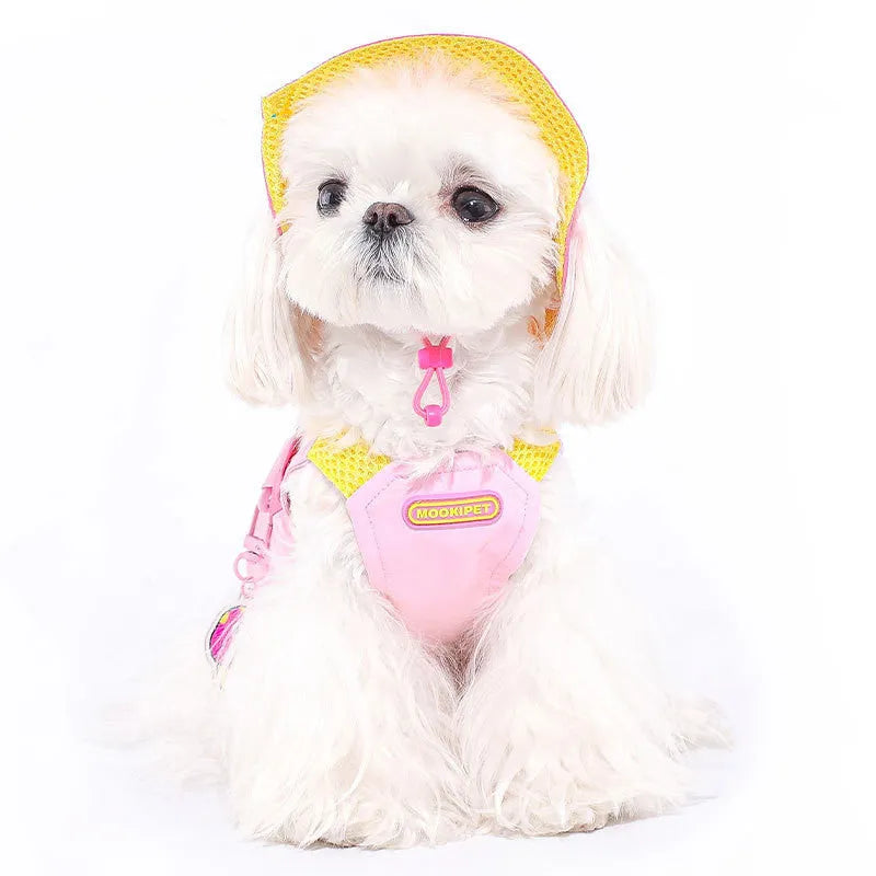 Pink casual pet vest for small dogs on a mannequin, showing the front design.