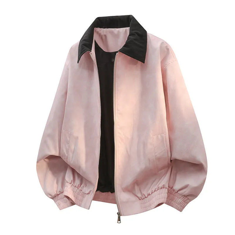 Men's casual black jacket featuring a detailed stitching lapel design and straight hem.
