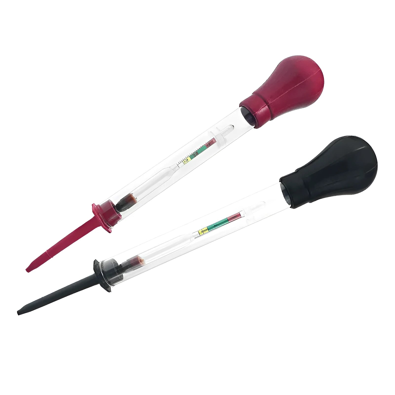 Electrohydraulic hydrometer for automotive battery electrolyte density testing with glass tube and suction mechanism