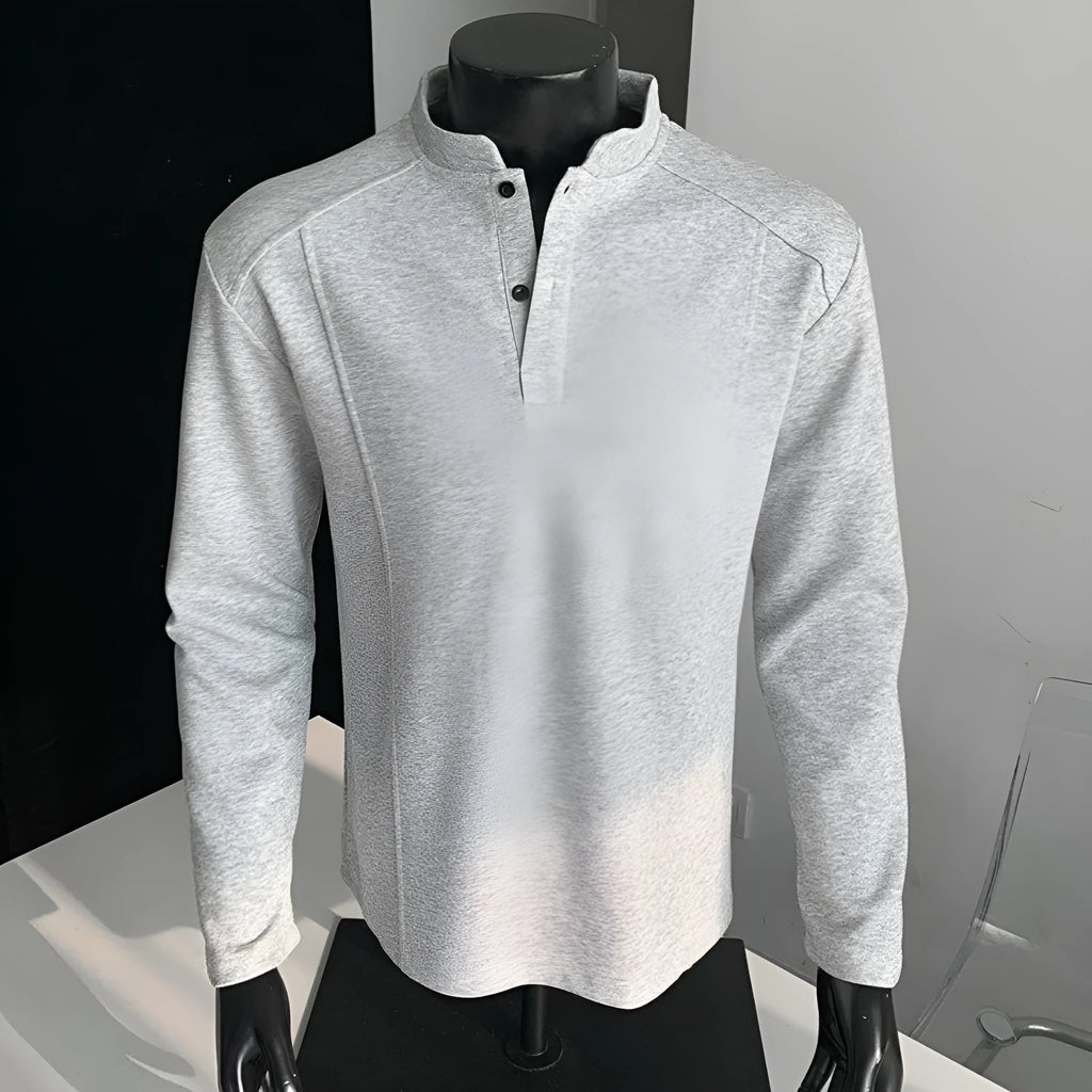 Men's patchwork shoulder polo shirt with stand-up collar in cotton fabric