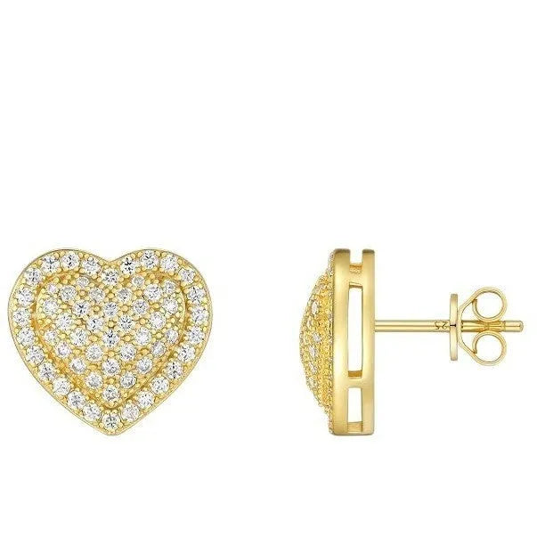 Golden heart-shaped stud earrings with moissanite centre on S925 silver posts
