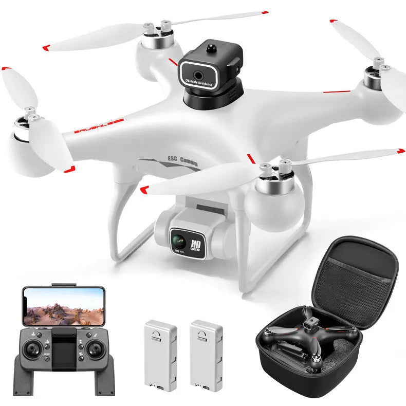 Black or White HD compact brushless UAV drone with four-side obstacle avoidance sensors.