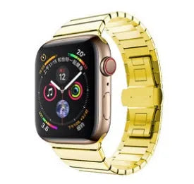Stainless steel Apple Watch compatible metal band with butterfly buckle in five colour options.