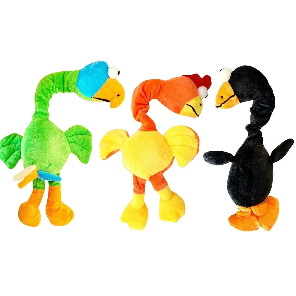 Screaming chicken sound dog chew toy in three colour options for small to medium dogs