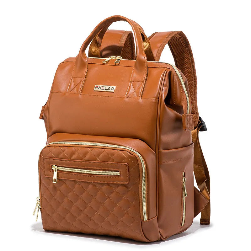 Solid colour waterproof backpack 18 inch PU leather with air pillow belt in beige