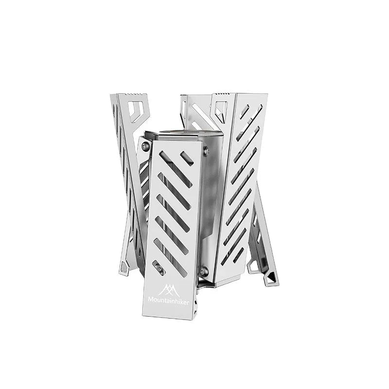 Hexagon foldable alcohol camping stove in black or silver colour with alloy construction