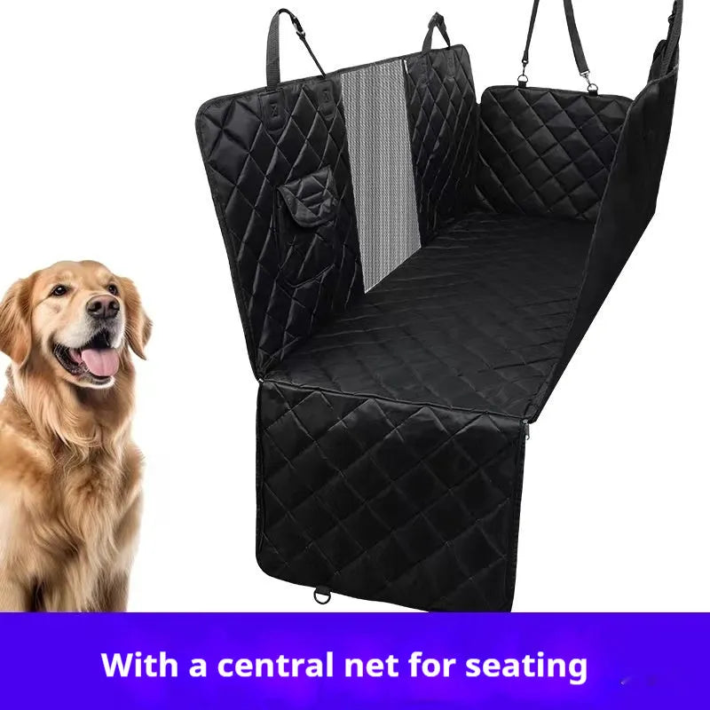 Cloth pet car cushion dog mat shown in black and grey style options on a car seat.