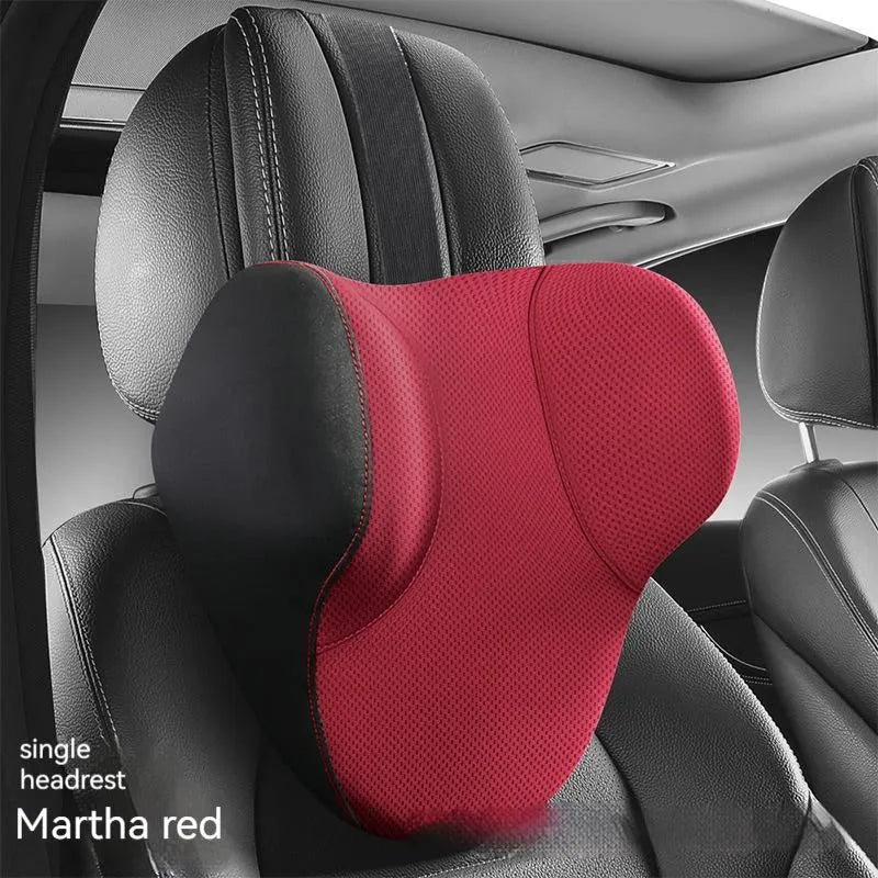 Memory foam car lumbar support pillow and matching headrest cover in knitted fabric