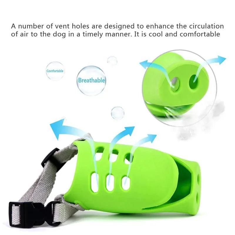 Dog anti-bite mouth cover made of silicone in green and blue, large and small sizes for long mouths and pet pigs