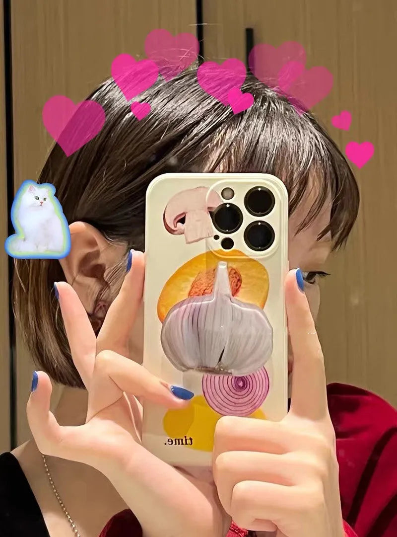 Anti drop liquid silicone phone case with tomato yellow peach art design for iPhone, spinach colour