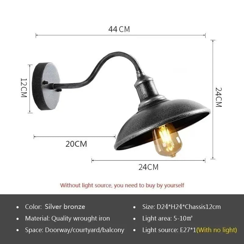 Retro style outdoor wall lamp for villa courtyards in silver or copper finish with waterproof garden lighting