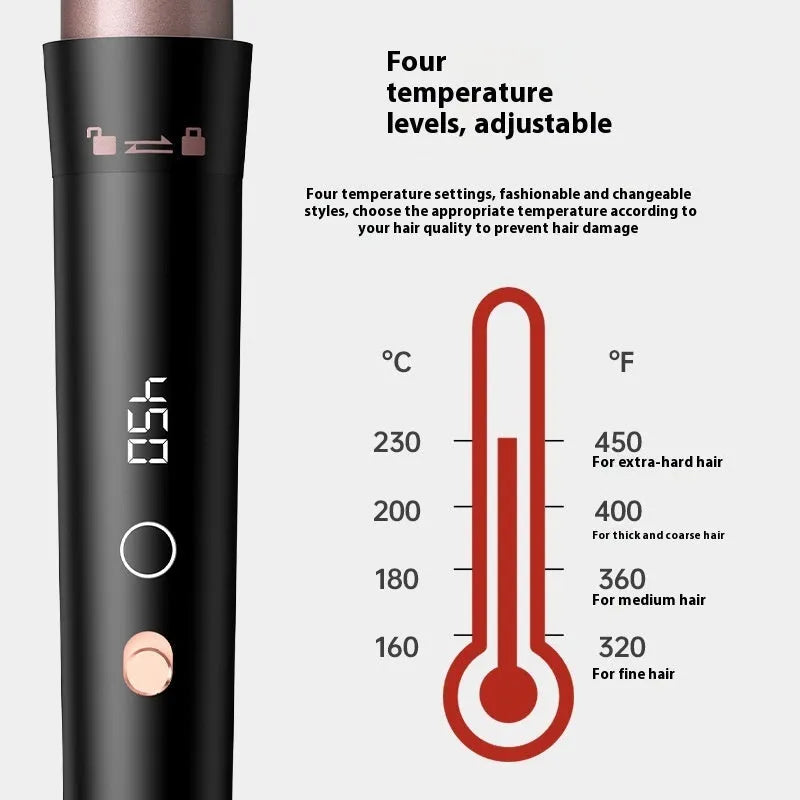Rose gold five-in-one hair curler with LCD screen and heat-resistant gloves