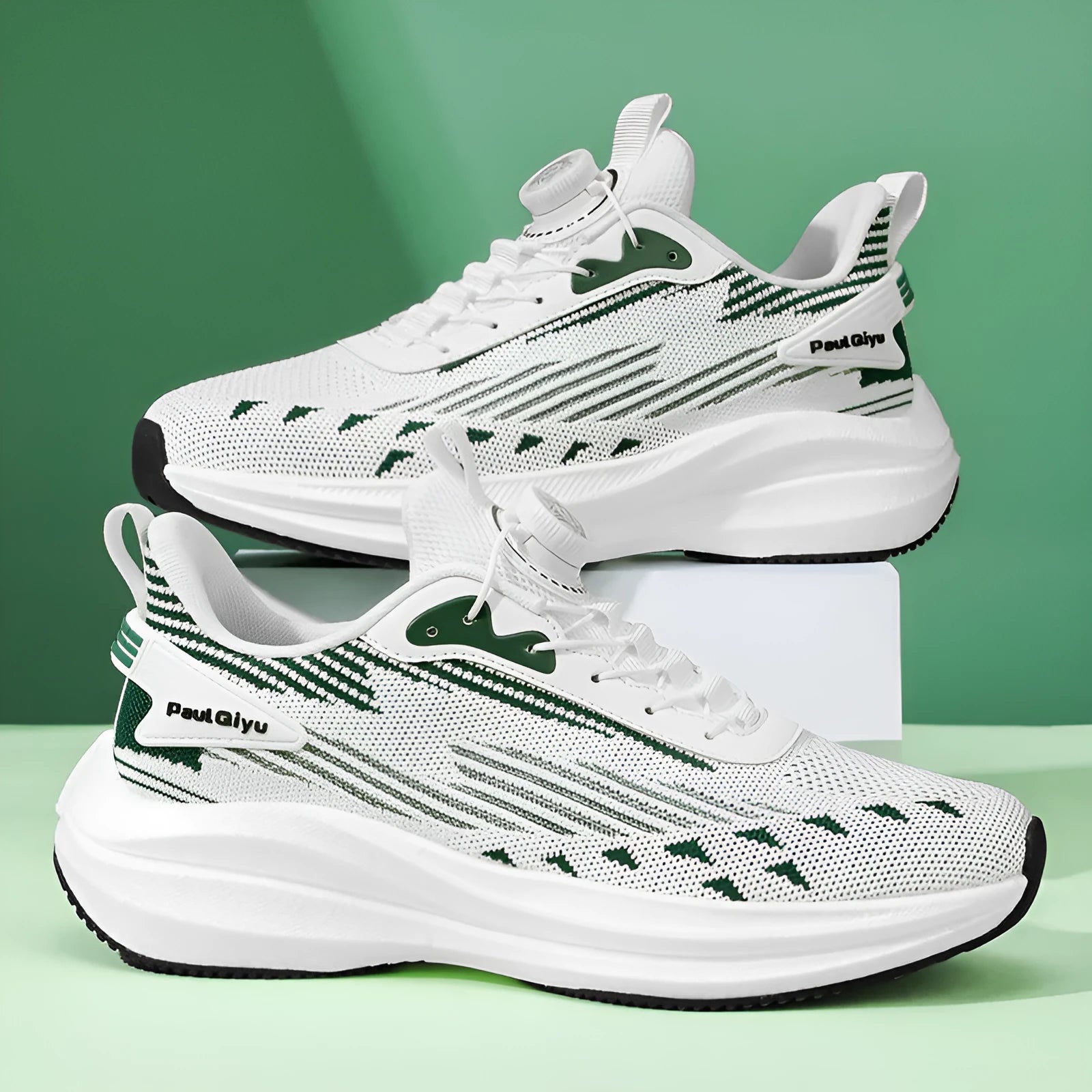 Men's rotating buckle Fly-knit mesh casual sports running shoes in low top design with TPU popcorn sole
