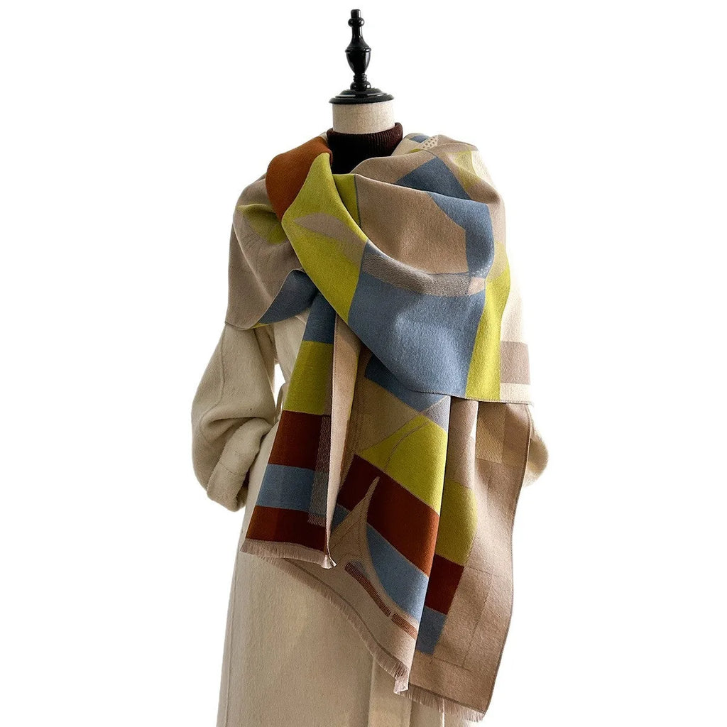 European American style imitation cashmere scarf shawl in beige colour measuring 185x65cm