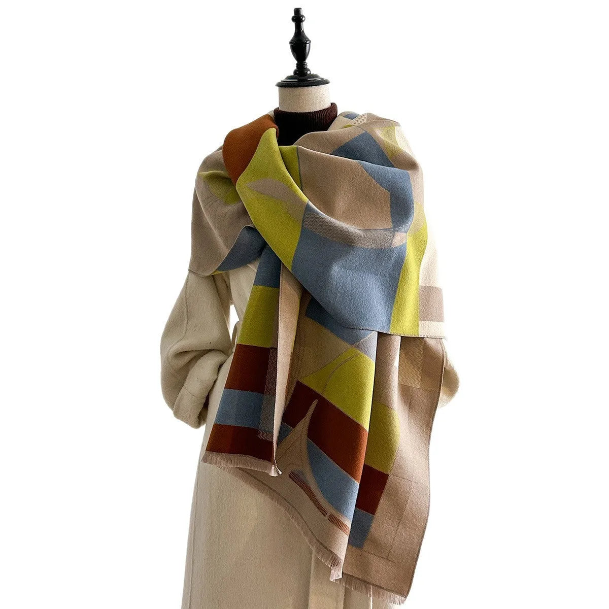 European American style imitation cashmere scarf shawl in beige colour measuring 185x65cm