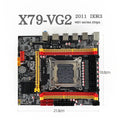 X79-VG2 desktop motherboard with LGA 2011 socket, DDR3 slots, PCIe x16 slot, and rear I/O ports.