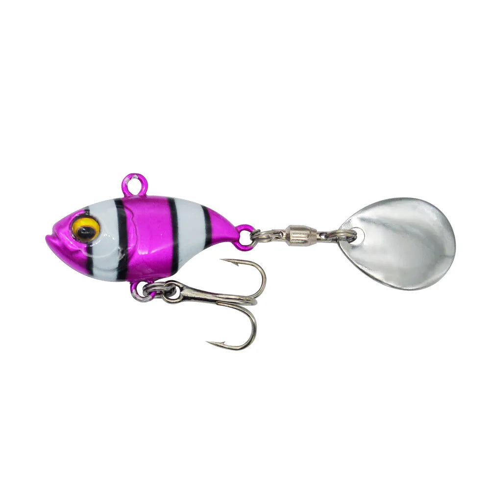 Metal sea fishing iron plate lure with rotating sequins in multiple colour options.