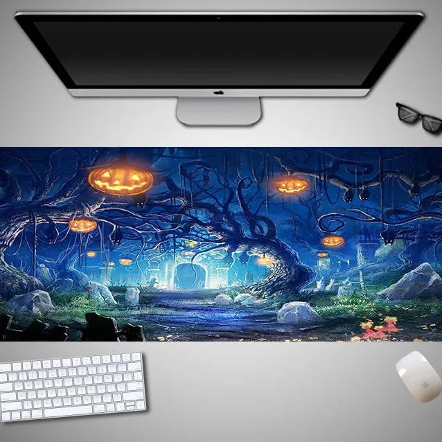 Oversized Halloween computer mouse pad with seasonal graphics and non-slip rubber base