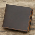 Men crazy horse leather money card wallet, retro red brown, 11.5cm long, horizontal design