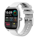 Gold smart watch with touch screen displaying heart rate data on a silicone strap.