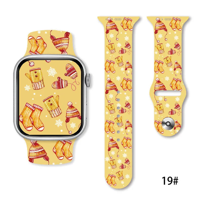 Christmas silicone watch strap in solid colour style 01, fitting 38-49mm watch cases with push-pin fitting
