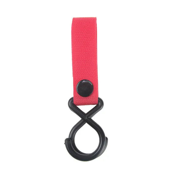 A selection of luggage Velcro hooks in various colours including red, blue, green, and yellow on a white background