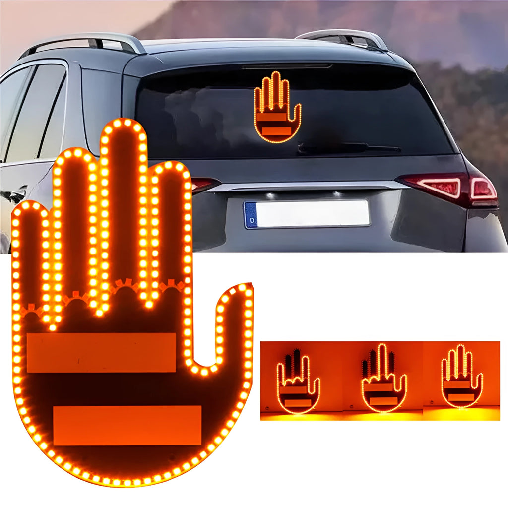 Black plastic car gesture light with LED illuminated hand gestures and remote control