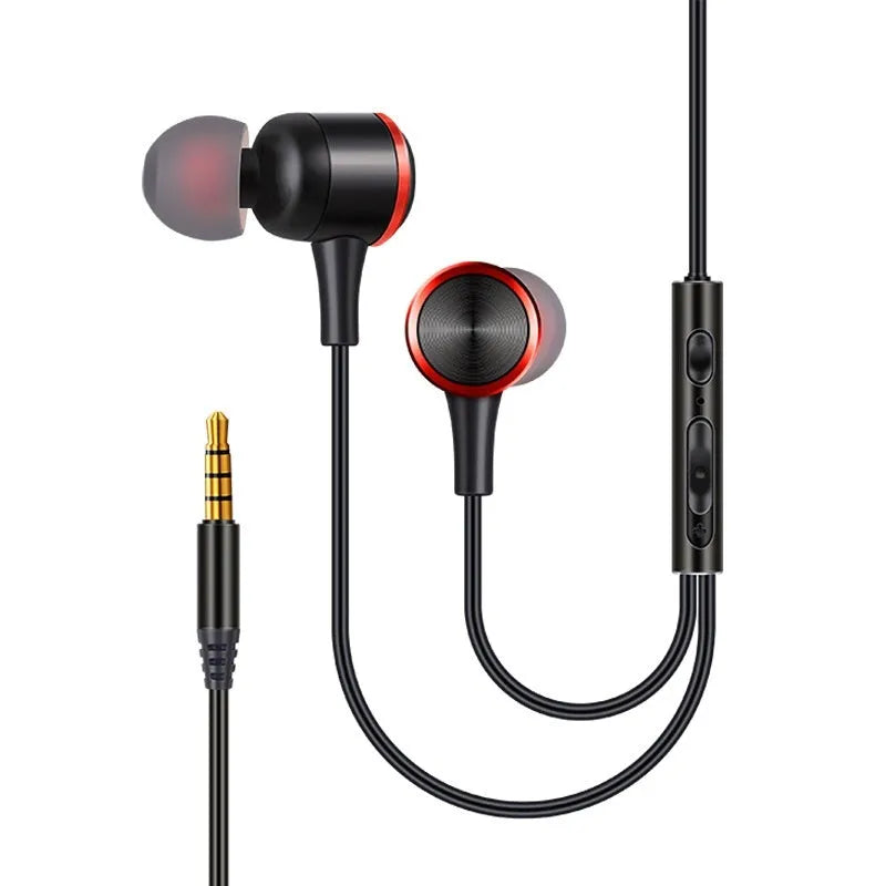 Wired in-ear headset with 3.5mm plug, silicone ear caps, and 1.2m TPE cable