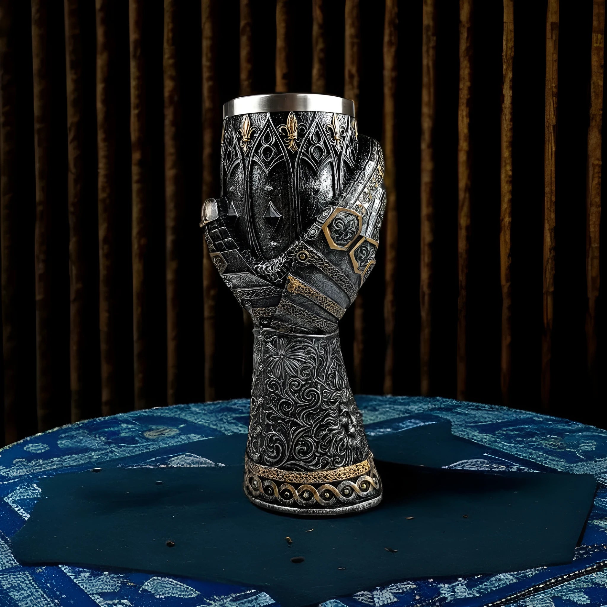 Medieval Knight Goblet wine glass with wrist splint cup in stainless steel and resin retro style