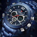 Dual display electronic watch with pointer and number, luminous dial, 44mm alloy case, black option