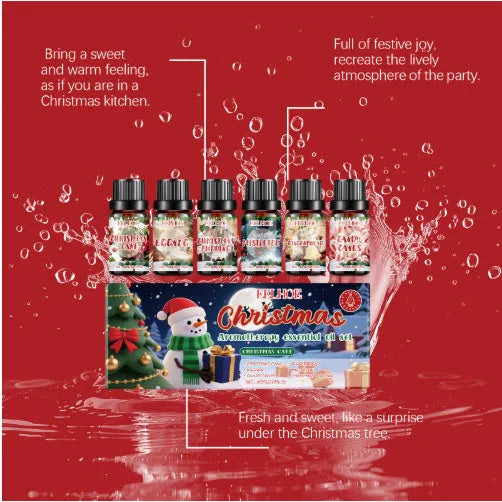 Christmas aromatherapy oil suit showing six 60ml bottles for home fragrance diffusion