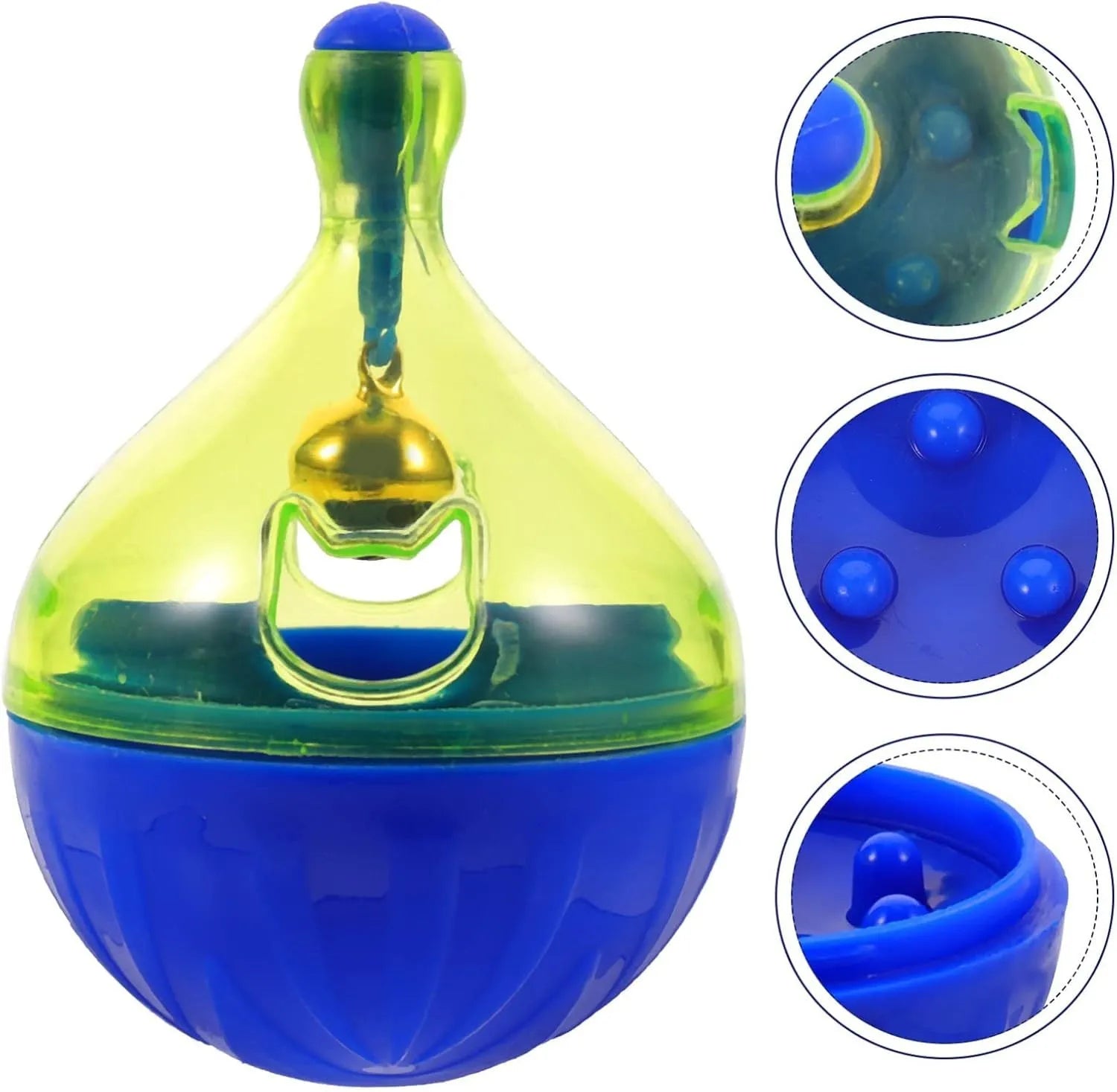 Tumbler-shaped interactive pet treat dispenser ball for dogs and cats with treat release holes
