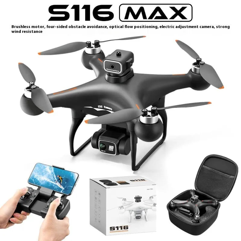 Black or White HD compact brushless UAV drone with four-side obstacle avoidance sensors.