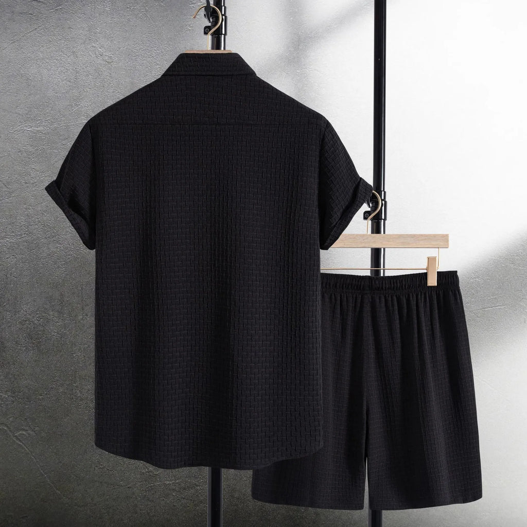 Men's cotton blend beach shorts set with loose cardigan shirt and matching shorts