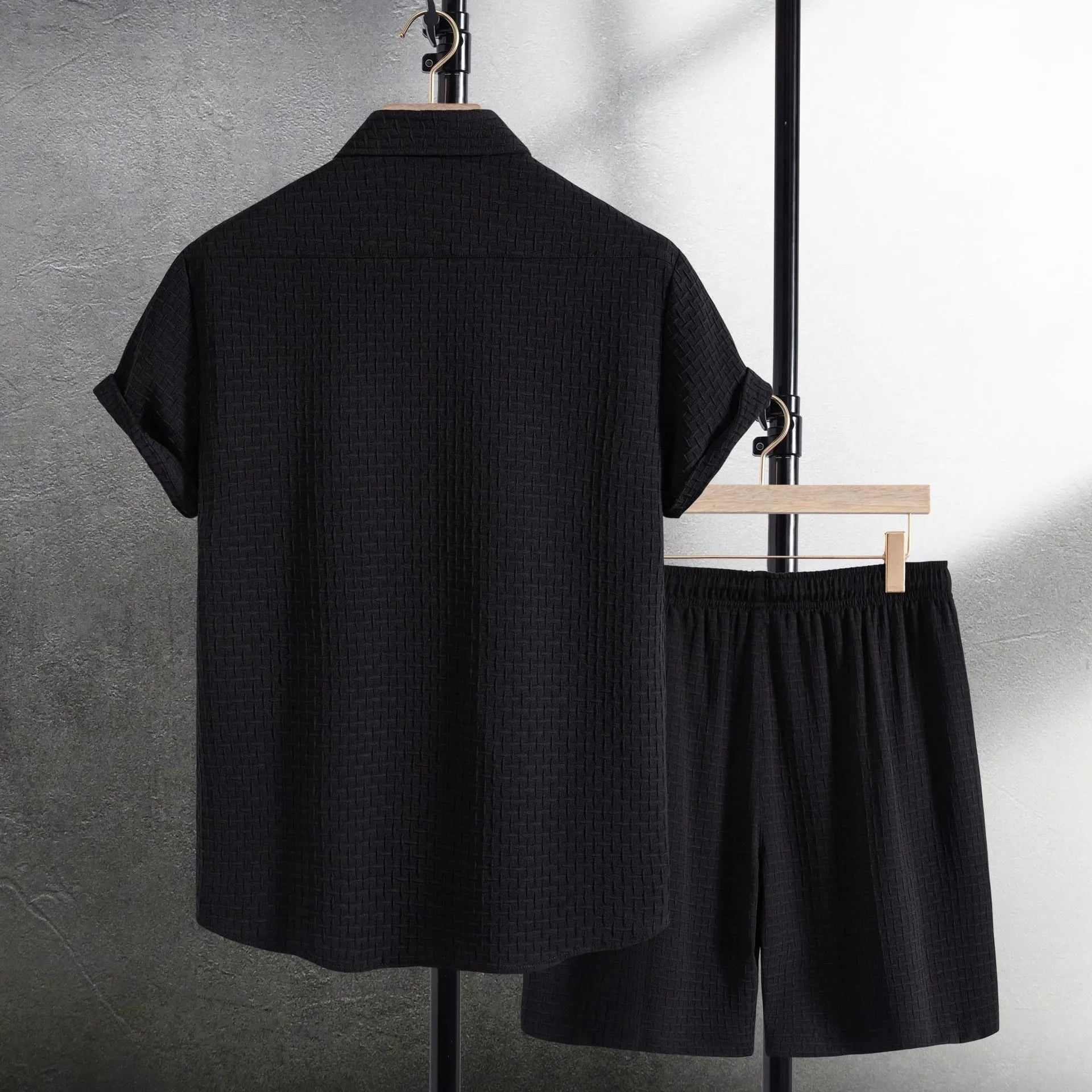 Men's cotton blend beach shorts set with loose cardigan shirt and matching shorts