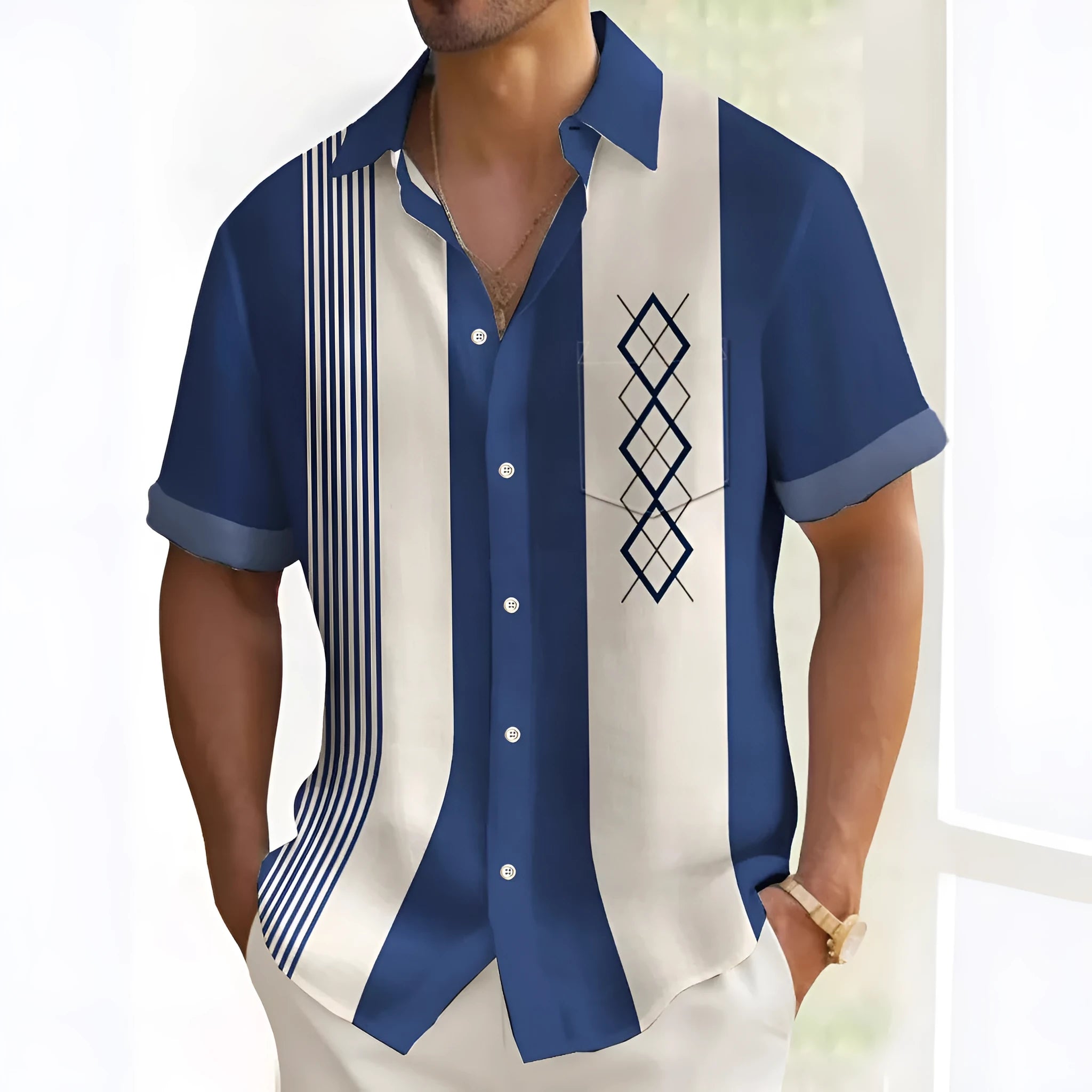 Multicolour printed loose-fit men's casual shirt in a cardigan style