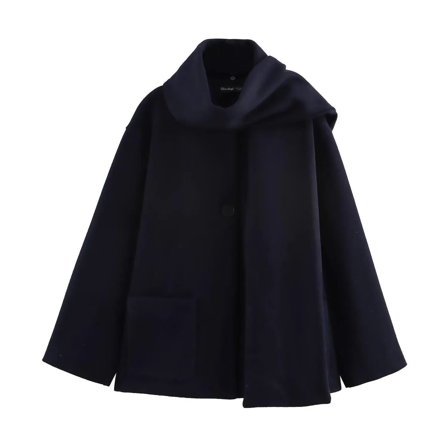 Women's long polyester overcoat with artificial fur collar in street fashion style