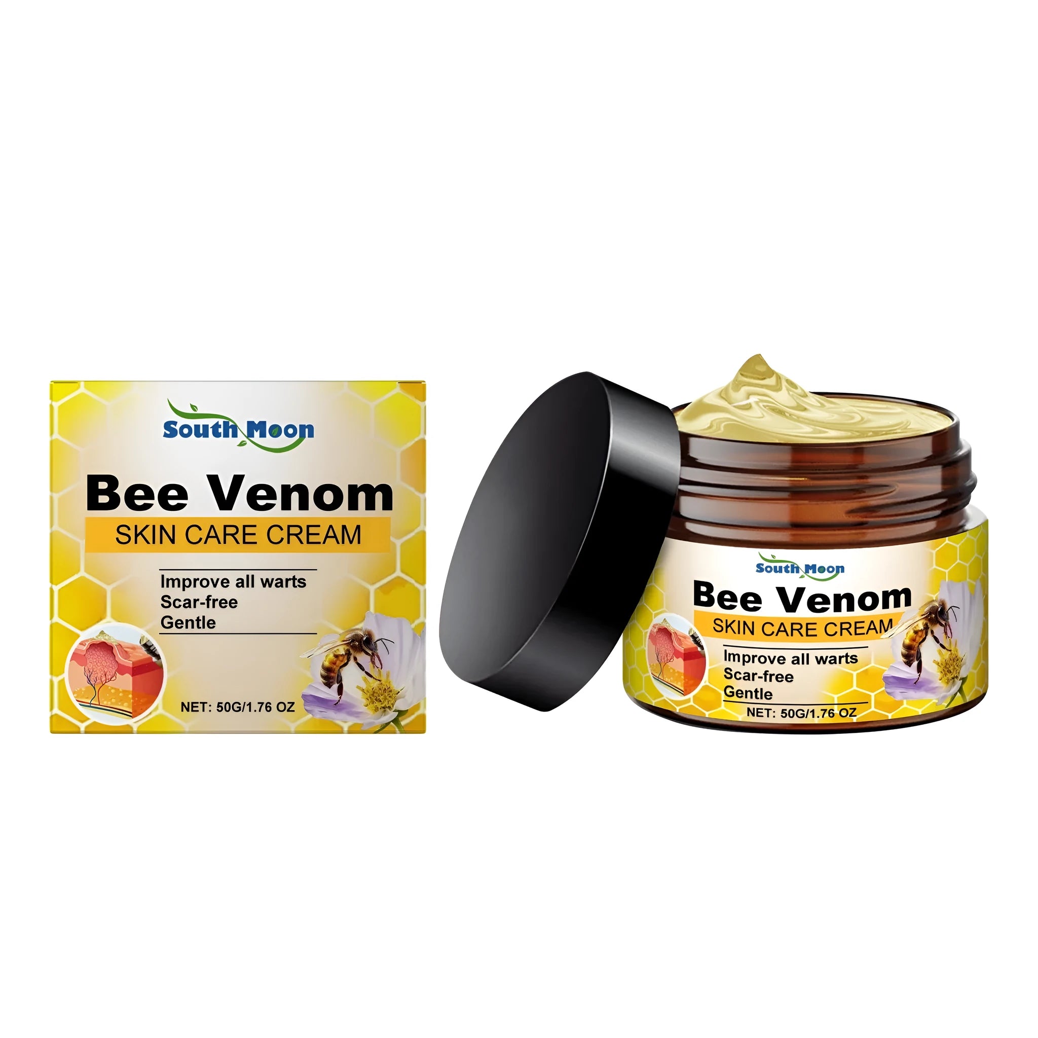 Full Effect skincare cream jar with bee venom, honey, and tea tree oil ingredients