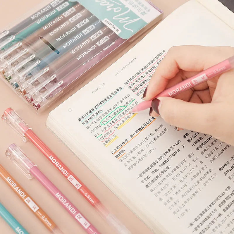 Set of 9 retro Japanese colour gel pens with 0.5mm needle tips for note-taking