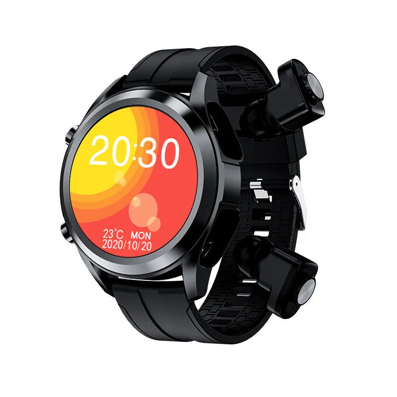 Men's black Bluetooth smart watch with heart rate and blood pressure monitor on silicone wristband