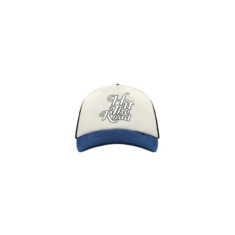 Blue and white cotton retro curved brim hat adjustable size white unisex