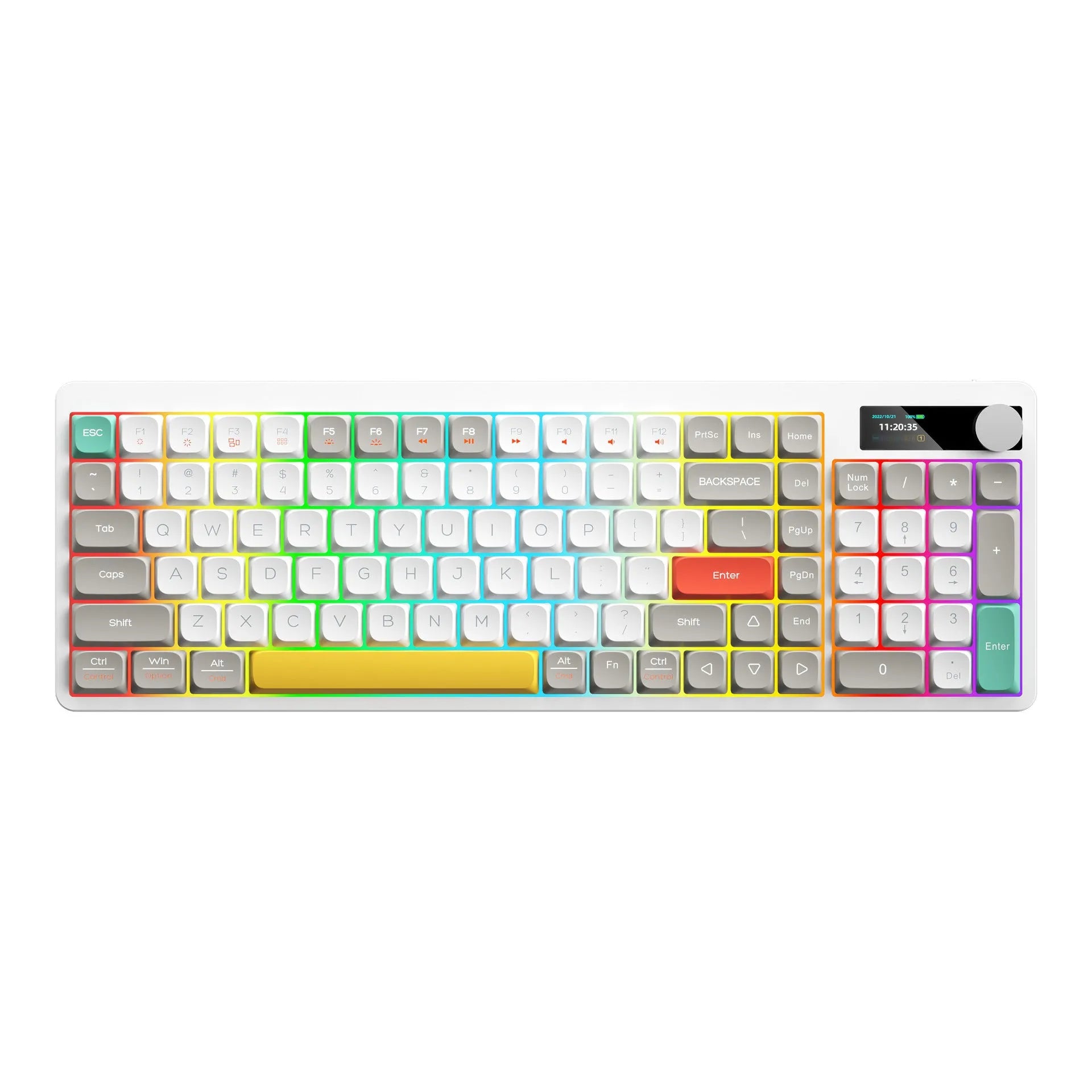 Black mechanical keyboard with RGB backlight showing candy planet red axis colour option