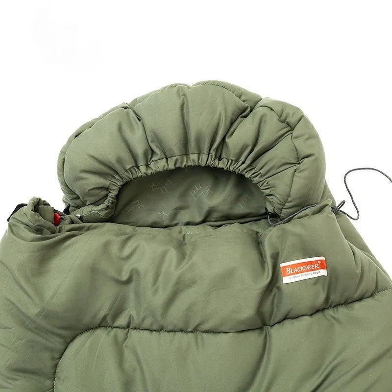 Ultra-light cotton sleeping bag quilt in ochre and olive green colours for camping