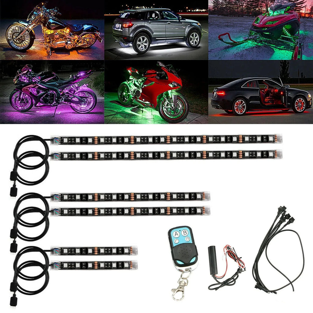 Black waterproof silicone LED light bar with wireless remote control for vehicle atmospheric lighting